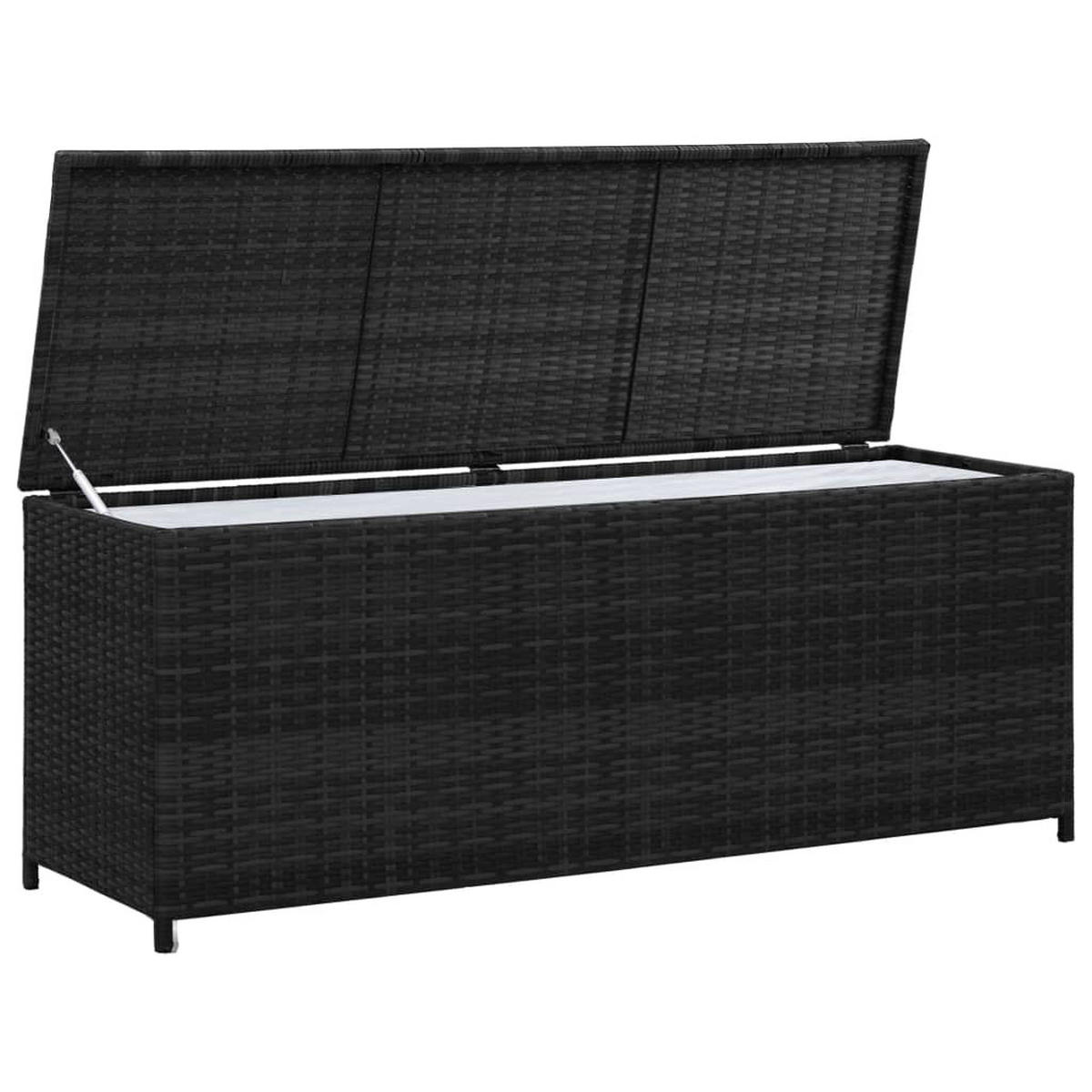 GARDEN-AUFLAGENBOX Schwarz 150x50x60 cm Poly Rattan - Schwarz, Holz (150/60/50cm) - furnicato
