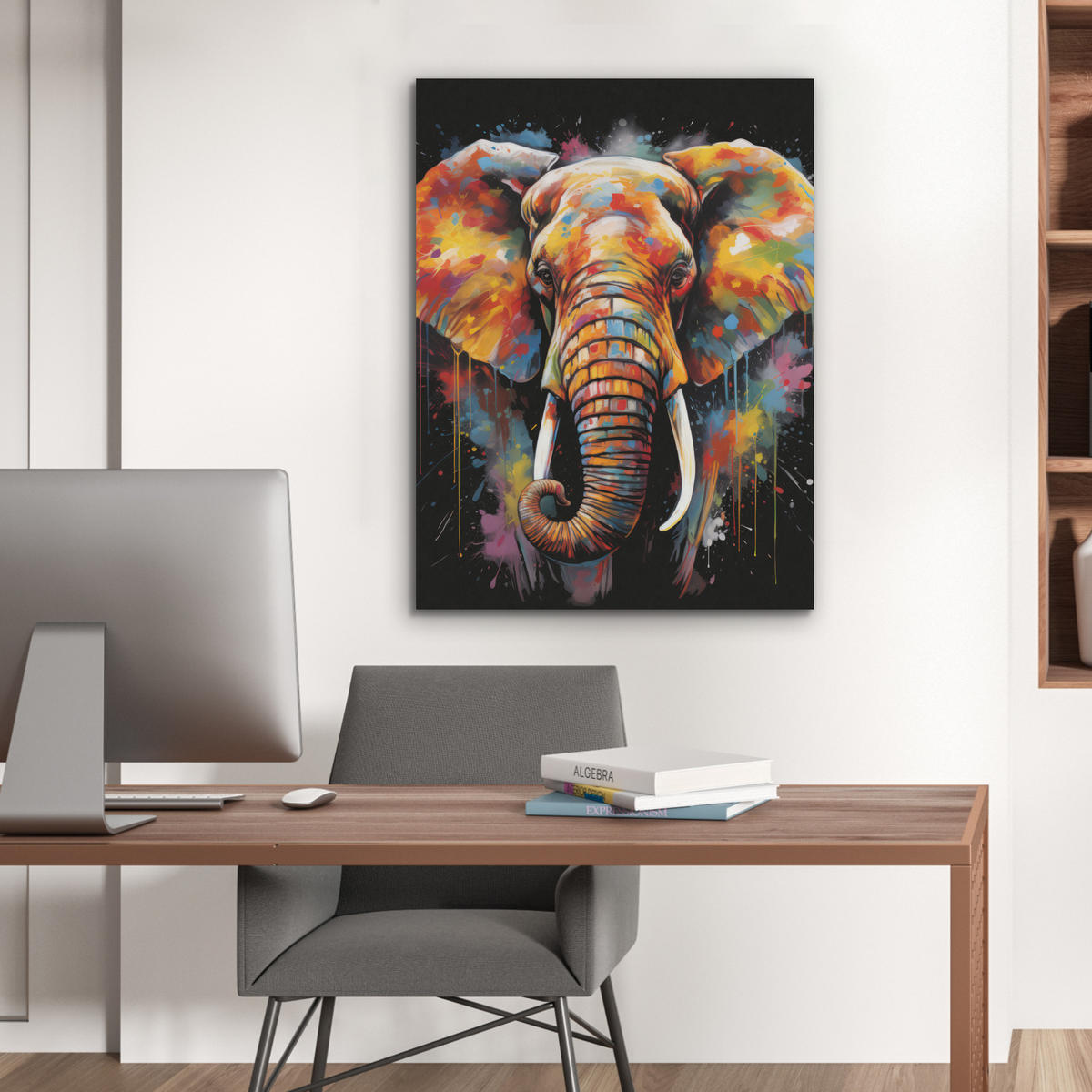 AKUSTIKPANEEL Elefant - Graffiti - Schwarz - Tiere - Farben 60x80 cm - Schwarz, Textil (60/0.9/80cm) - MuchoWow