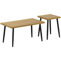 COUCHTISCH 2er Set Beistelltisch mit Stahlrahmen, für Wohnzimmer Natur - Naturfarben, Holzwerkstoff (90/50/45cm) - HOMCOM
