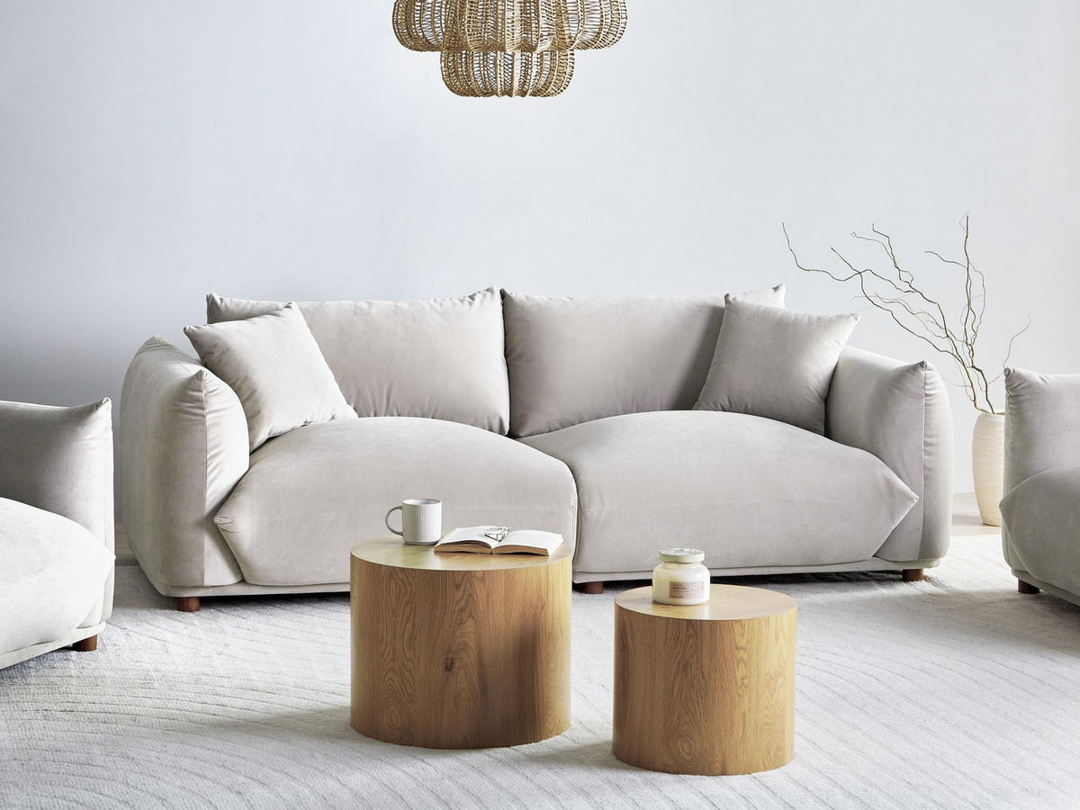 POHOVKA 3-místná Sametová látka Taupe Luvos - šedohnědá, textil (220/75/104cm) - Beliani