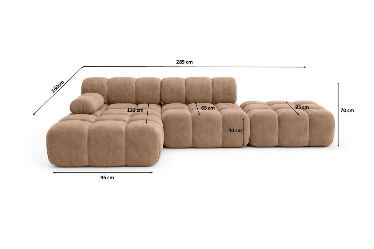 ECKSOFA L-Form Modular Mit Hocker, Veloursstoff Salvador, Dunkelbeige, Links, Selia - Beige, Holz (285/160cm) - Kaiser Möbel