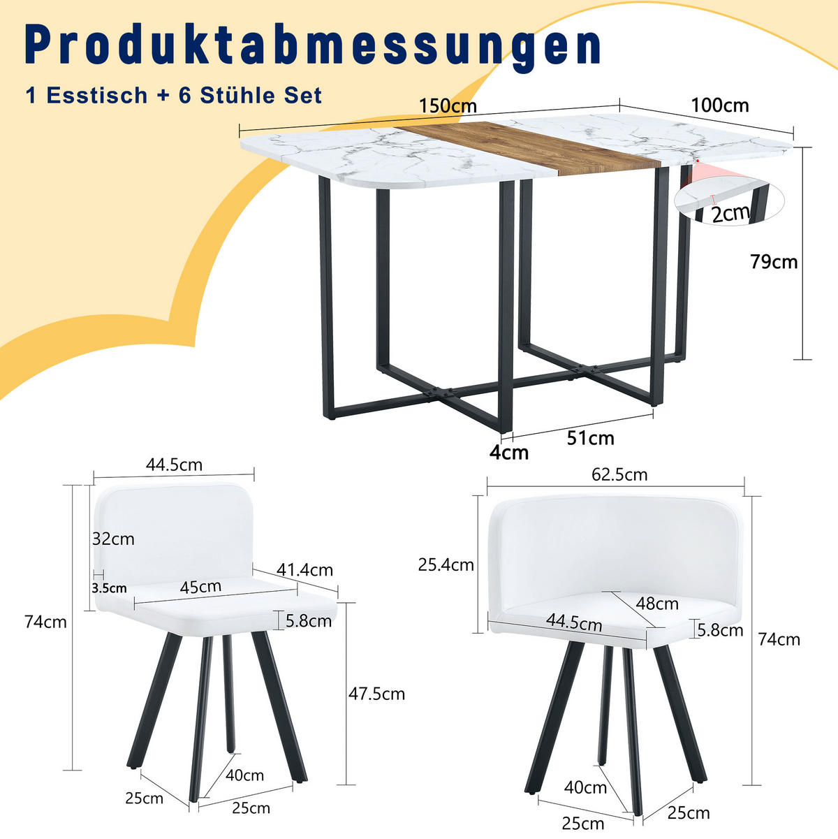ESSTISCH-SET ausziehbar für 4-6 Personen Naturholz Weiß Schwarz - Multicolor, Metall (100/79/150cm) - Meubliv