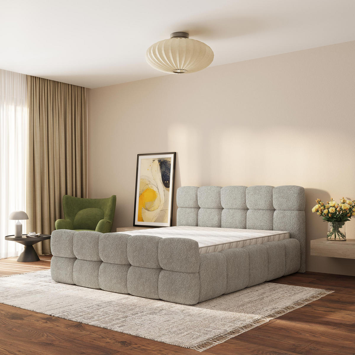 ČALOUNĚNÁ POSTEL ELIZJA 120x200 cm, s úložným prostorem, Světle šedá - QUELLE 83 - světle šedá, dřevo/textil (120/200cm) - MASSENO