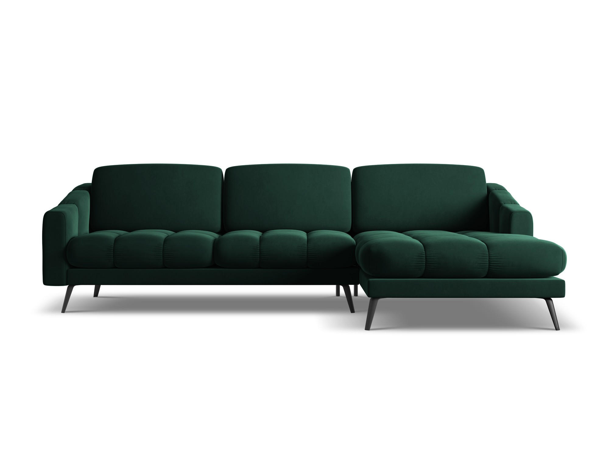 ECKSOFA Rechts Samt Stoff Grün - Dunkelgrün/Schwarz, Textil/Metall (264/160cm) - Makamii