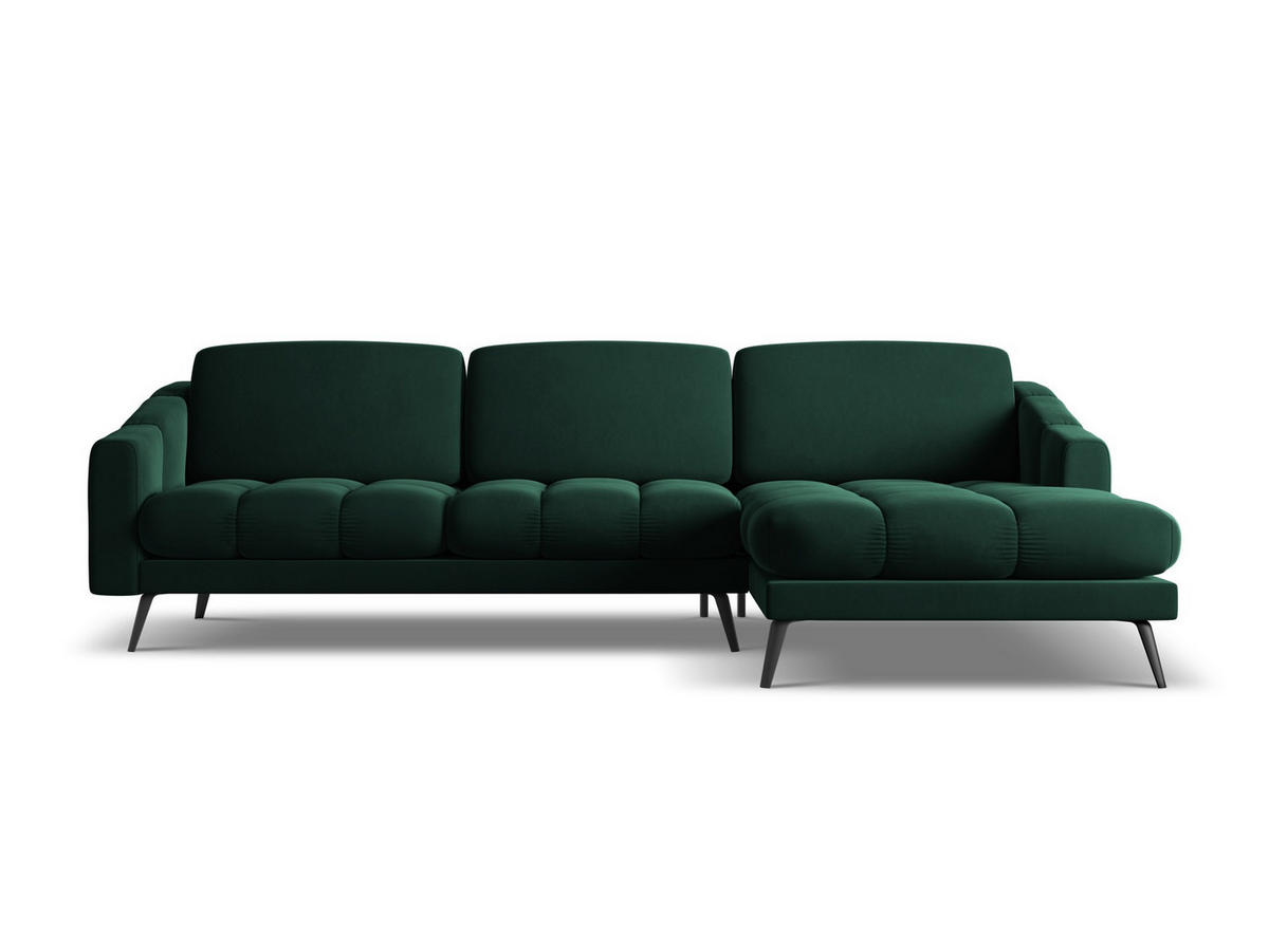 ECKSOFA Rechts Samt Stoff Grün - Dunkelgrün/Schwarz, Textil/Metall (264/160cm) - Makamii