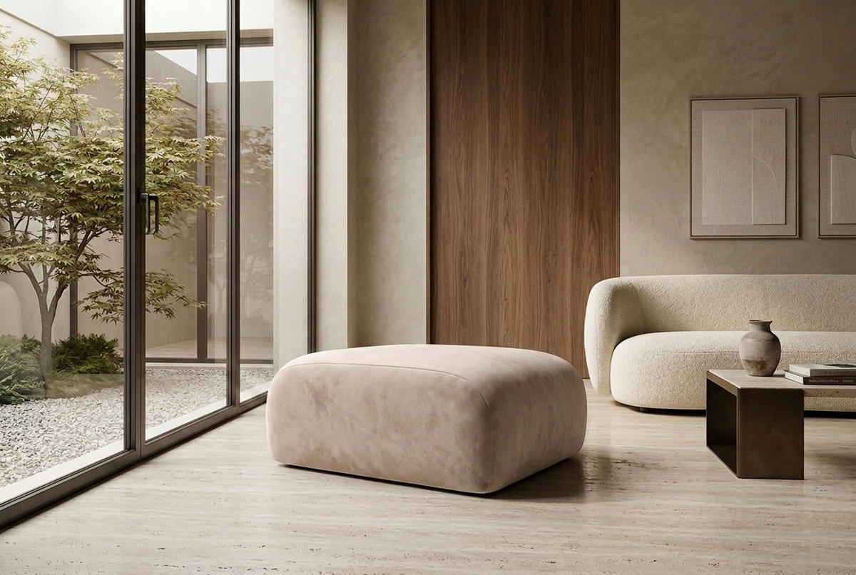 HOCKER, Sitzhocker, Velvet-Stoff Bluvel, Creme, GRETA - Creme, Holz (91/40/89cm) - Kaiser Möbel