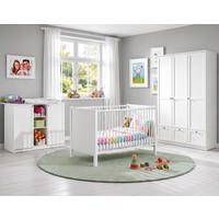 BABYZIMMER-SET 3-teilig: Babybett & Wickelkommode & Kleiderschrank 3-türig mit Schubladen B135/H200/T58 cm, Soft-Close, Landhausstil Weiß / 22804 - Silberfarben/Weiß, Holzwerkstoff/Metall (135/200/58cm) - luma-home