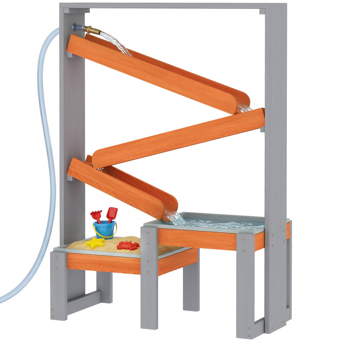 SAND-WASSERSPIELTISCH DE-10550 mit Wasserbahn & 2 Becken Grau - Grau, Metall (75/34.5/105cm) - ComfortXL