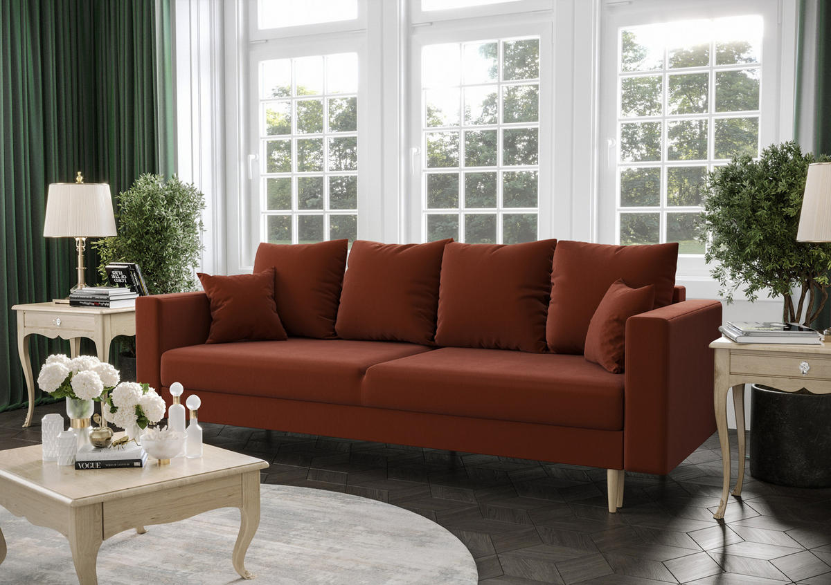 SOFA KRISTI mit Schlaffunktion ITAKA 1 Sofa mit Stauraum - Braun, Textil (90/87/230cm) - Bedante