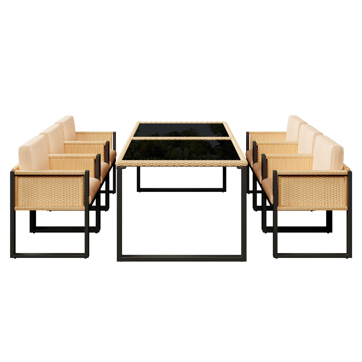 ESSGRUPPE 6-PERSONEN mit Sesseln und waschbaren Bezügen - Braun, Textil - BLACKCUP