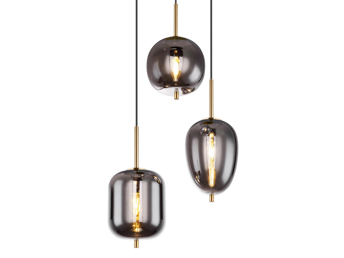 LED-PENDELLEUCHTE Messing Ø46cm, Glaskugeln Rauchglas - Messingfarben/Schwarz, Glas (46/46/120cm) - meineWunschleuchte