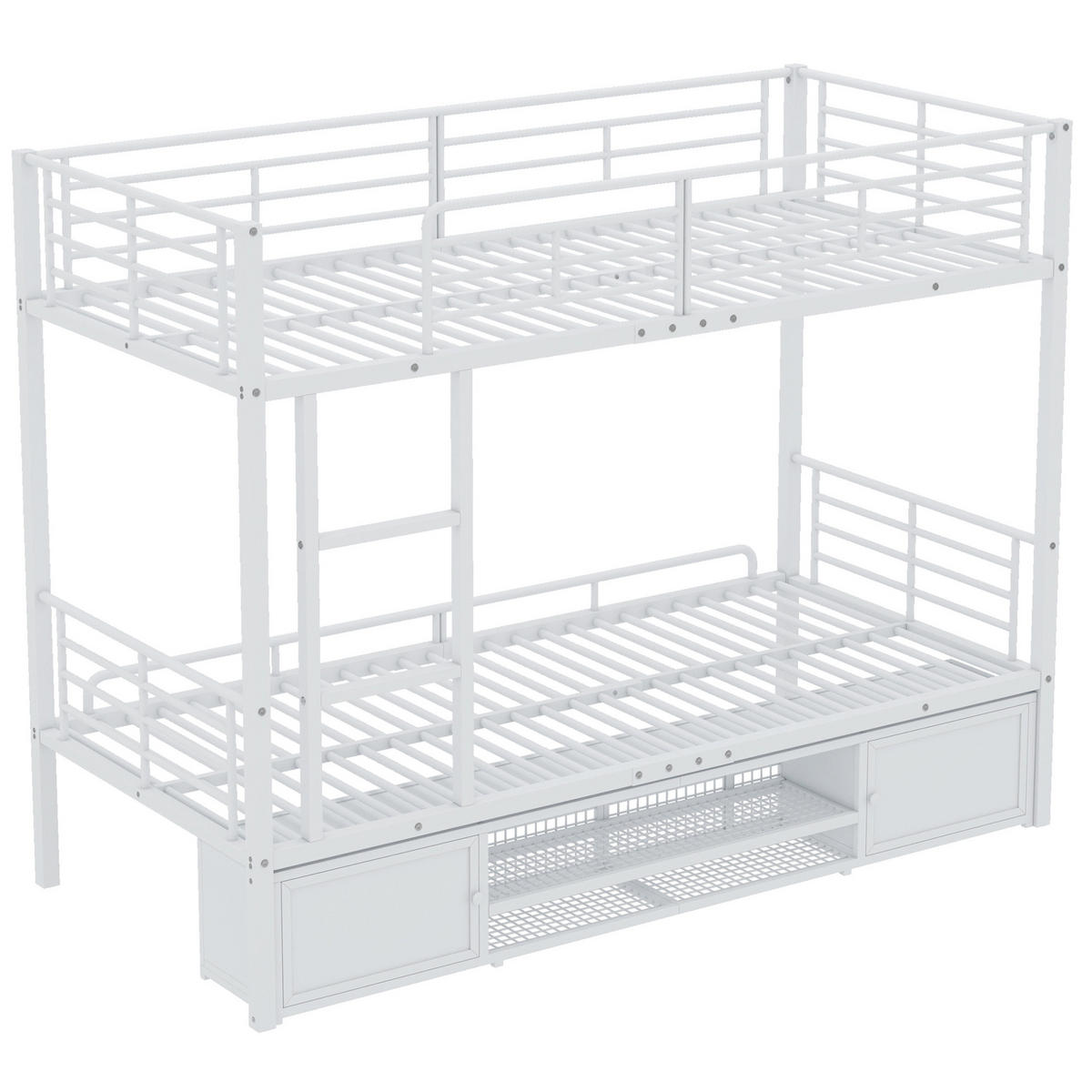 ETAGENBETT 90/200 cm aus Metall mit 3-stufiger Leiter, Fallschutz und Schuhablage, Weiß - Weiß, Metall (90/200cm) - Redom