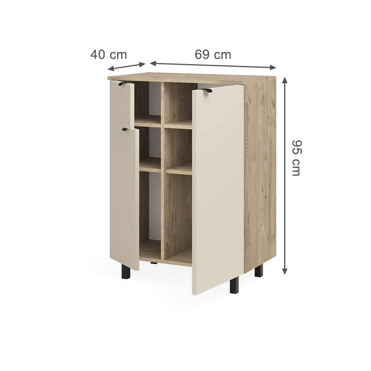 KOMMODE Puerto, Eiche/Cashmere, 69 x 95 cm - Kaschmir/Eichefarben, Holzwerkstoff (69/95/40cm) - Vicco