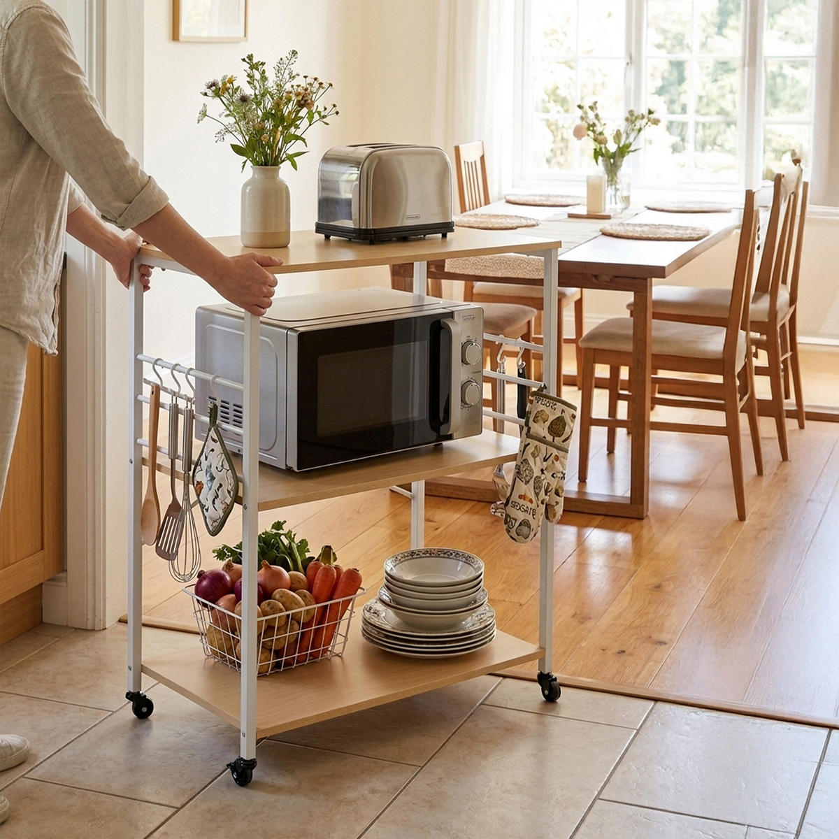 VOZIČEK za postrežbo - večbarvno, kovina/leseni material (80/89/40cm) - Relaxdays