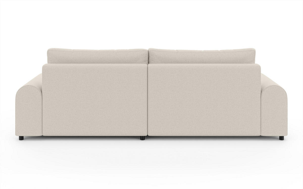 ECKSOFA mit Schlaffunktion, Bettkasten, extrabreite Ottomane rechts, abgerundete Armlehnen, B240/T145/H81 cm, Strukturstoff Beige / 21031 - Beige/Schwarz, Kunststoff/Textil (240/145cm) - luma-home