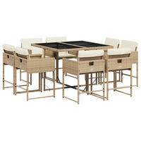 GARTEN-ESSGRUPPE 9-teilig Mit Kissen Beige Poly Rattan - Beige, Kunststoff - vidaXL
