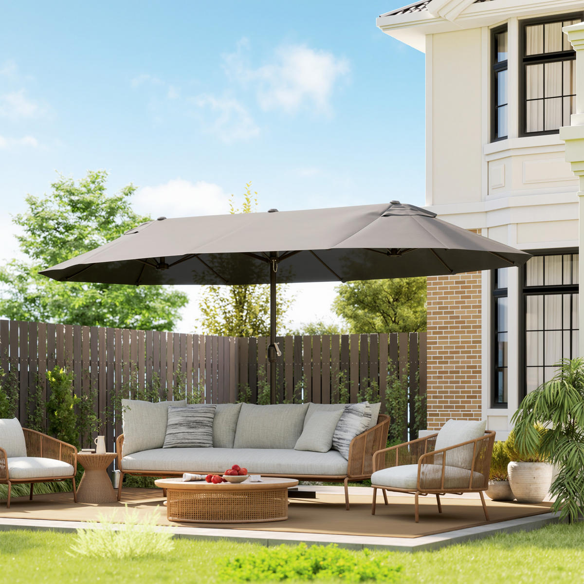 SONNENSCHIRM DE-11404 rechteckig, XXL, mit Kurbel Grau - Grau, Metall (270/460cm) - ComfortXL