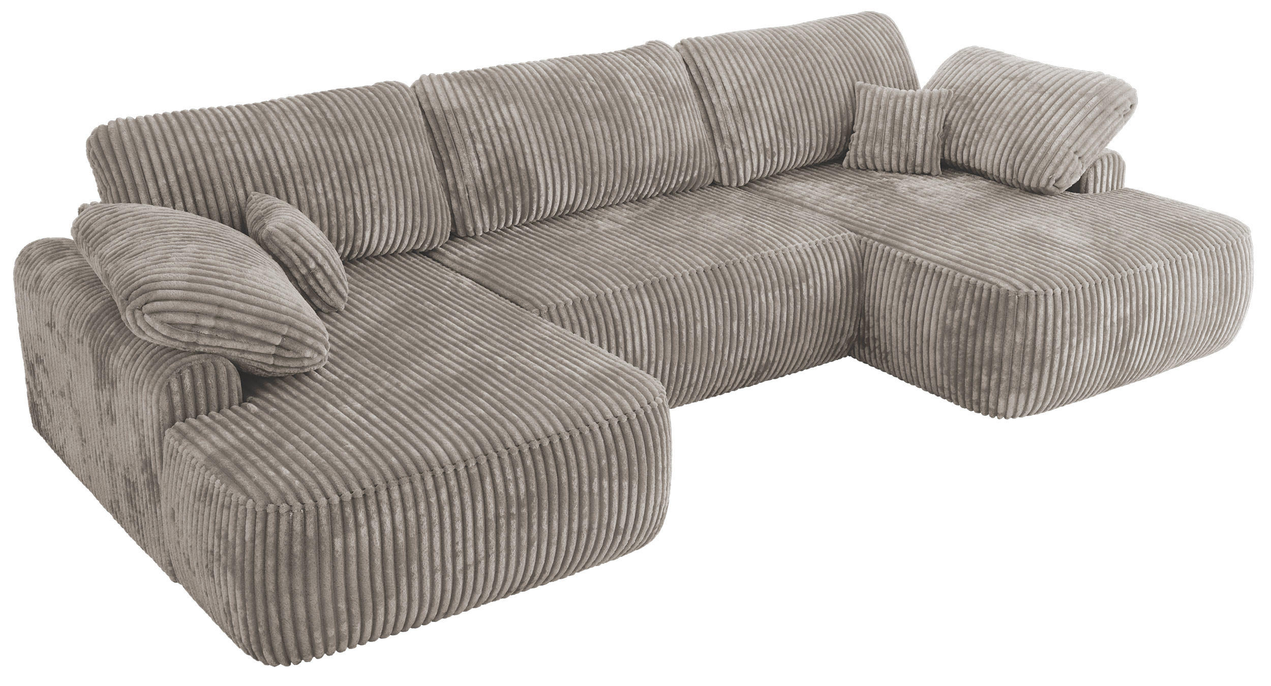 WOHNLANDSCHAFT CUBO U Hellbraun Cord - Hellbraun/Schwarz, Kunststoff/Textil (370/100/187cm) - MKS