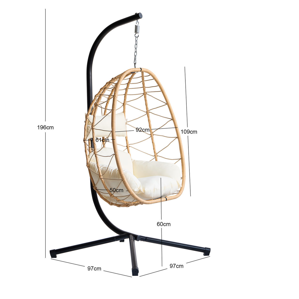 HÄNGESESSEL Rattan - Braun - Braun, Metall (97/197/138cm) - Nordlys