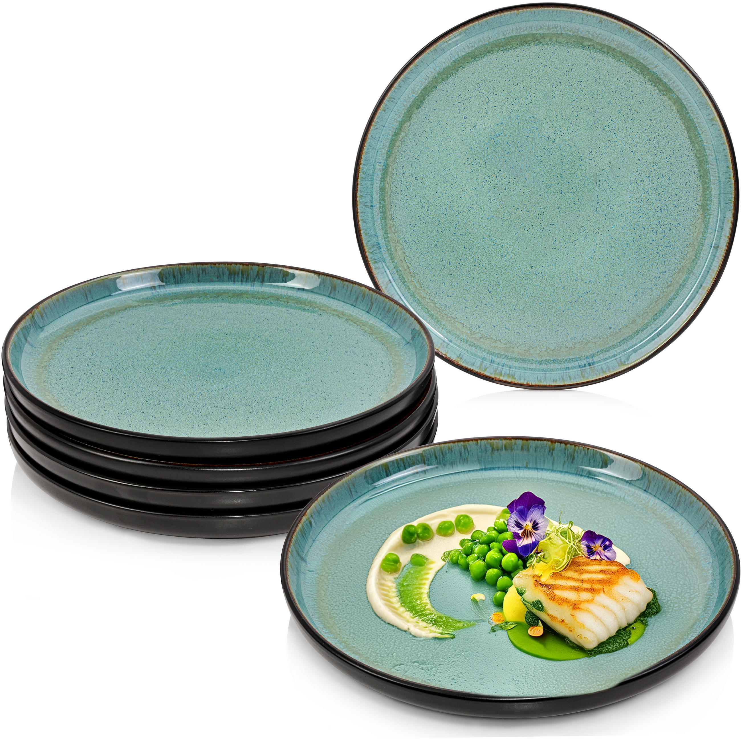 SPEISETELLER SET FIJI - 6 teilig aus Steingut - Grün, Keramik (17cm) - Sänger