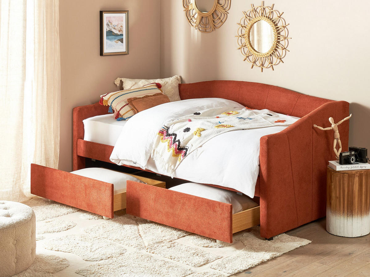 TAGESBETT mit Stauraum 90x200 cm Rot Vittel - Rot, Textil (90/200cm) - Beliani