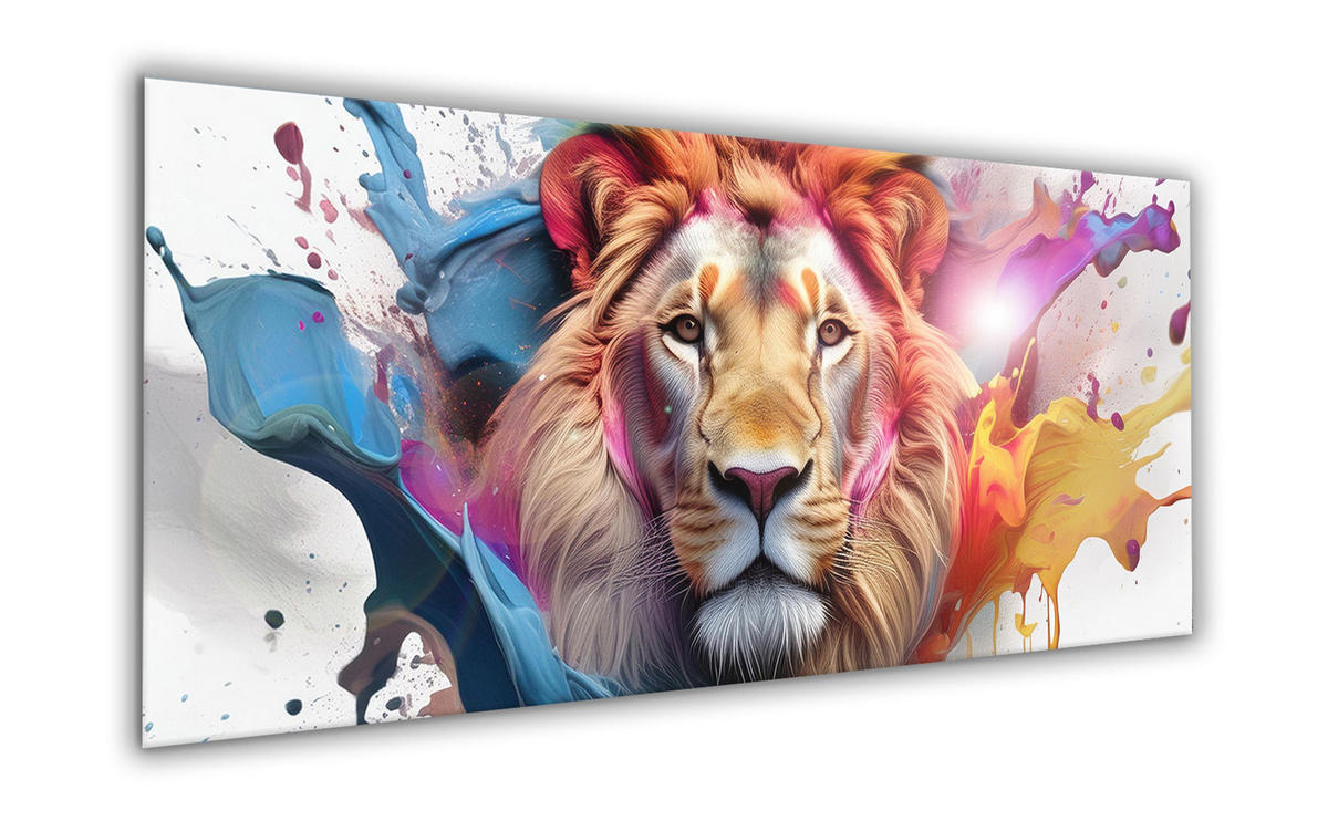 GLASBILD 125x50 cm Löwe bunt - Weiß, Glas (125/50cm) - artissimo