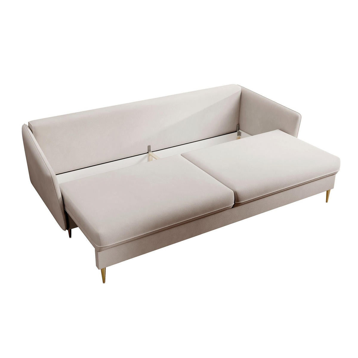 3-SITZER SCHLAFSOFA Volio Samt Graubeige - Taupe/Goldfarben, Textil/Metall (221/90/100cm) - Selsey