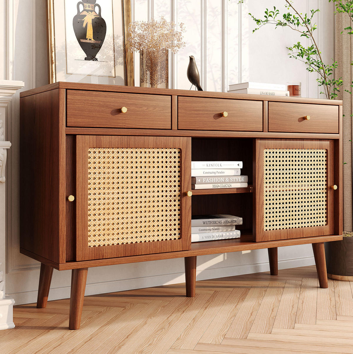 SIDEBOARD mit 3 Schubladen und 3 Türen 120 x 40 x 78 cm Walnut - Dunkelbraun, Holzwerkstoff (120/78/40cm) - Meubliv