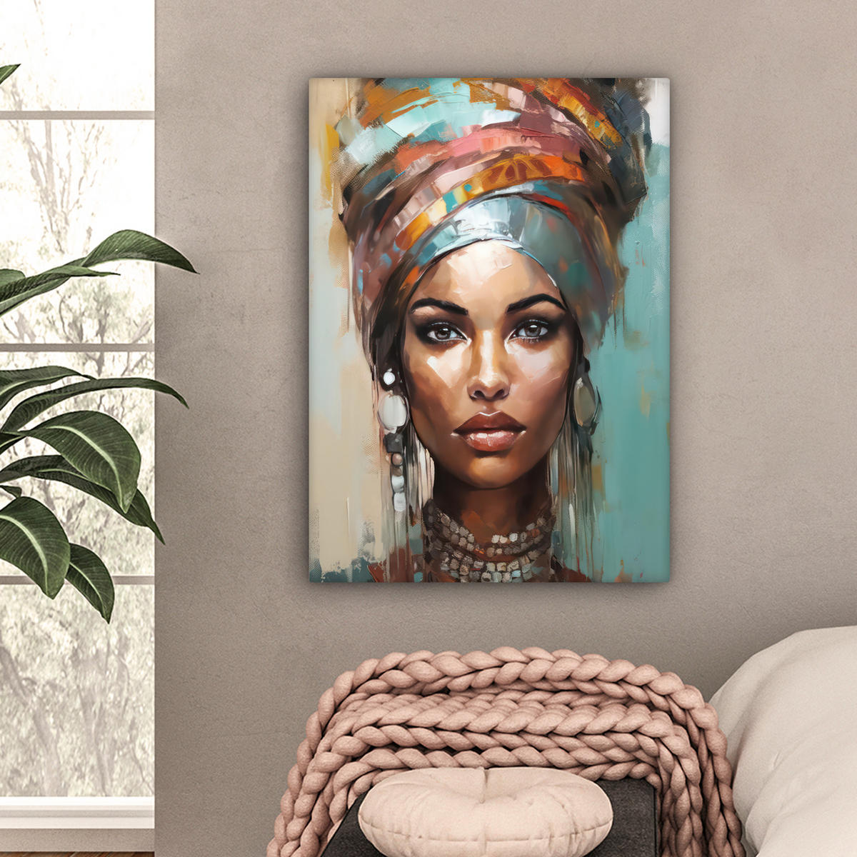 LEINWANDBILD Frau - Kunst - Schmuck - Porträt 60x80 cm - Blaugrau, Textil (60/80cm) - MuchoWow