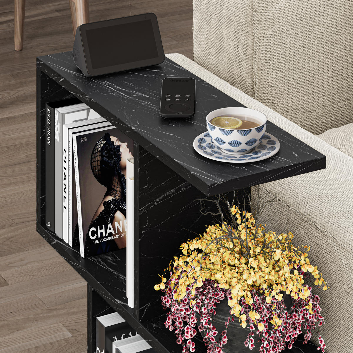 BEISTELLTISCH Homemania Schwarzer Marmoreffekt matt 60/19,5/60 cm - Graphitfarben, Holzwerkstoff (19.5/60/60cm) - Decortie