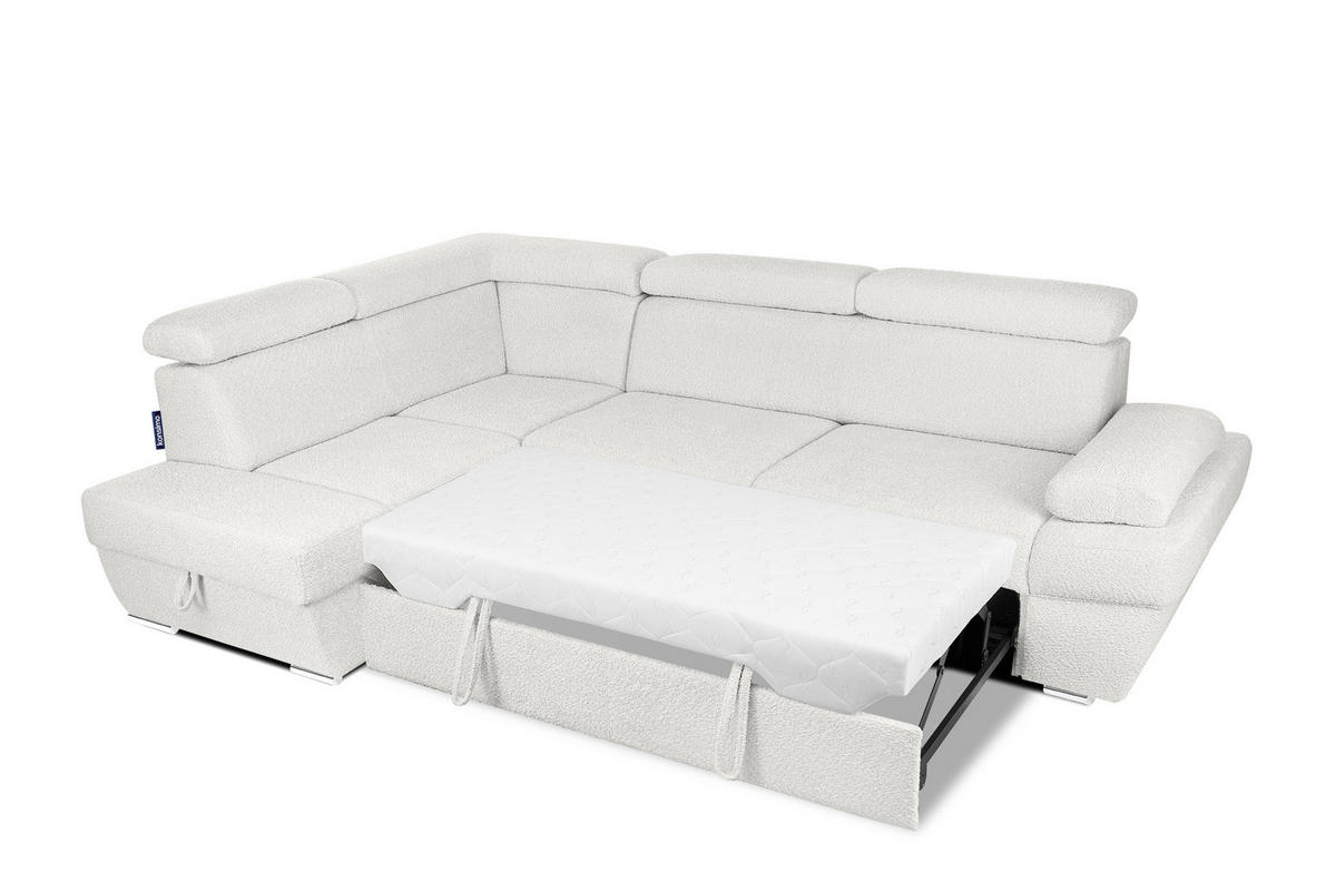SCHLAFECKSOFA RATLO links 4/5-Sitzer mit Bettkasten, Cremeweiß - Silberfarben/Creme, Textil (270/190cm) - KONSIMO®