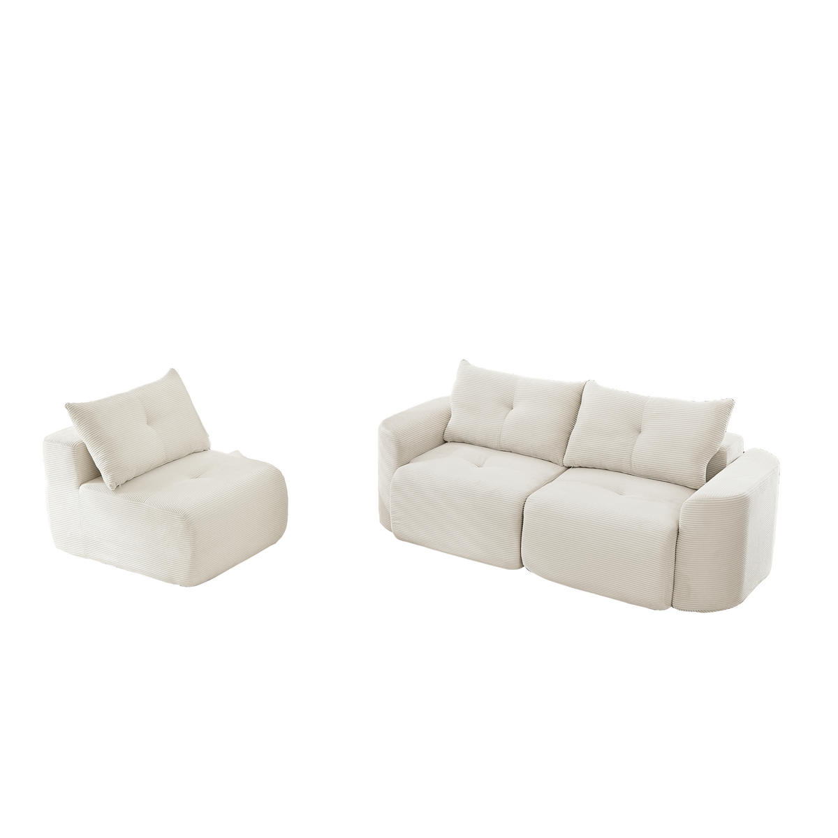 3-SITZER-SOFA 2+1 Wabi-Sabi Cord, DE-42909, Creme - Beige, Textil (279/94/100cm) - ComfortXL