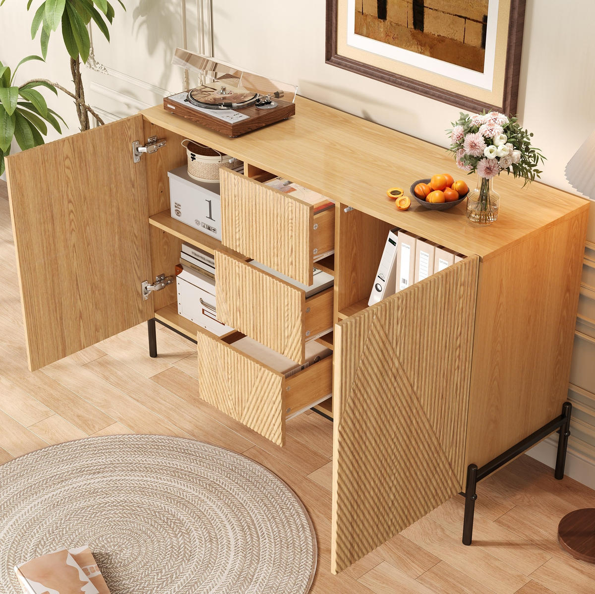 SIDEBOARD 115,5/40/76 cm in Natur mit 2 Türen & 3 Schubladen - Naturfarben, Holzwerkstoff (115.5/76/40cm) - BEAOK
