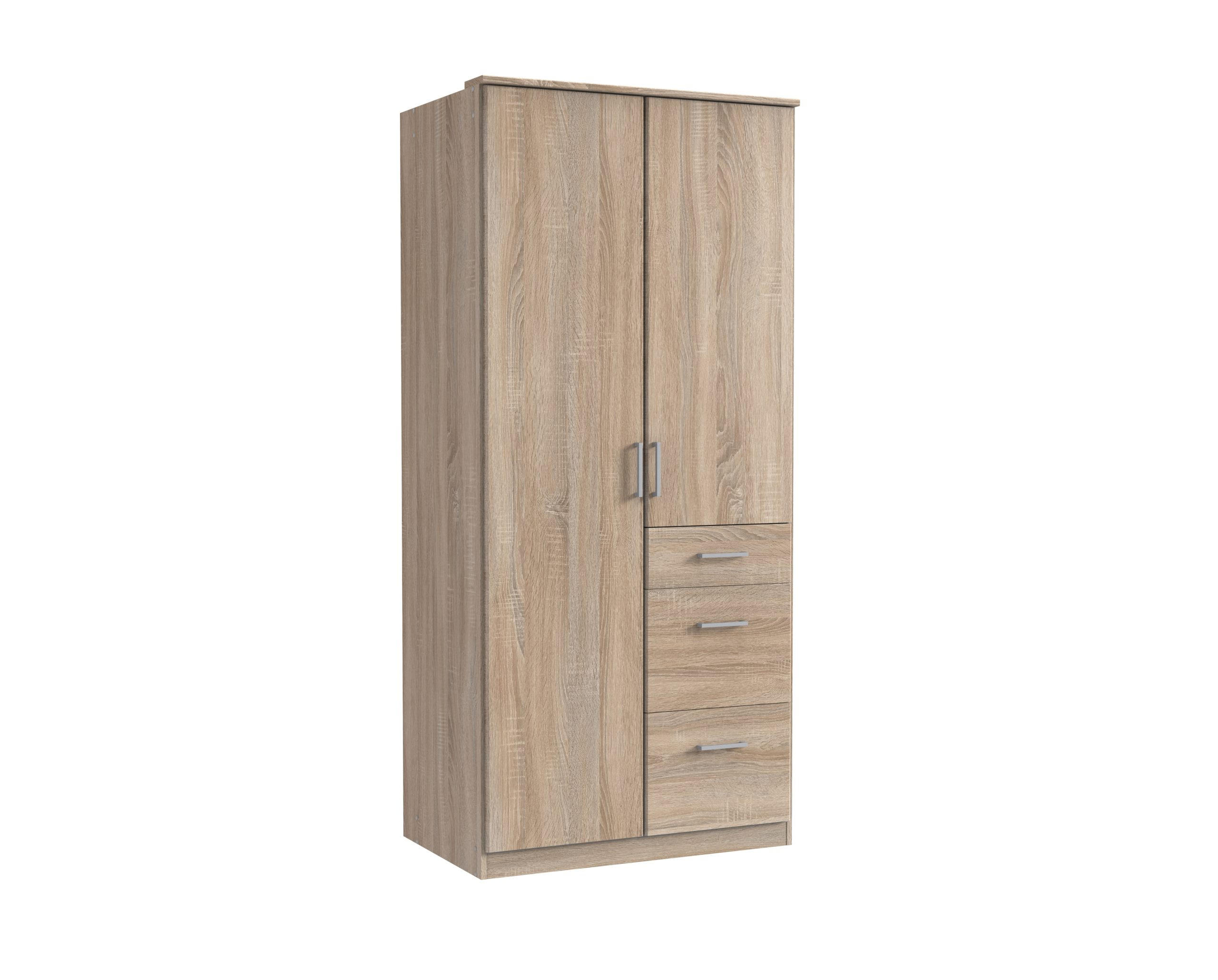 KLEIDERSCHRANK Click in Eiche Sägerau - Drehtürenschrank 91 cm Breite ohne Spiegel - Braun, Holzwerkstoff (91/199/58cm)