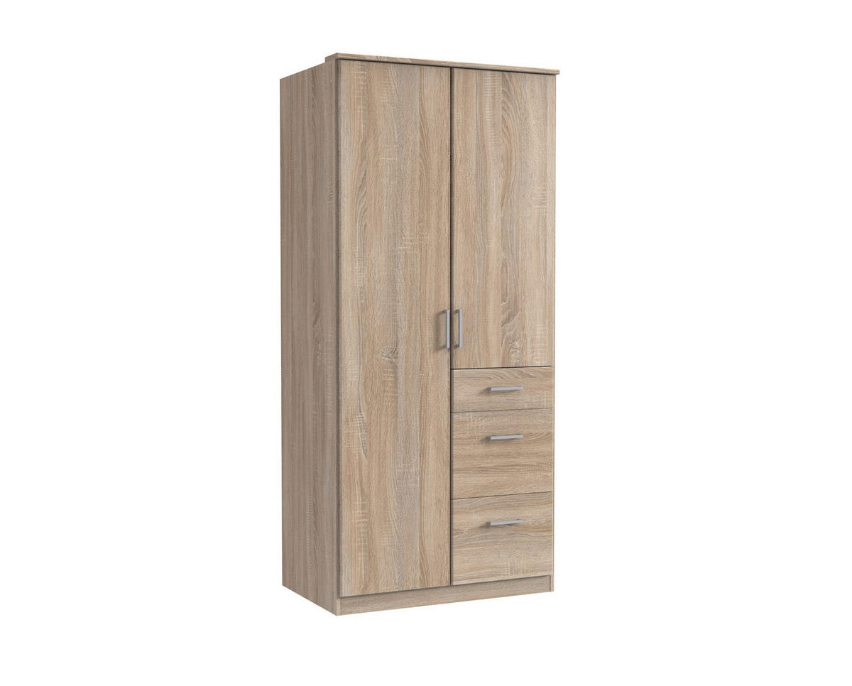 KLEIDERSCHRANK Click in Eiche Sägerau - Drehtürenschrank 91 cm Breite ohne Spiegel - Braun, Holzwerkstoff (91/199/58cm)