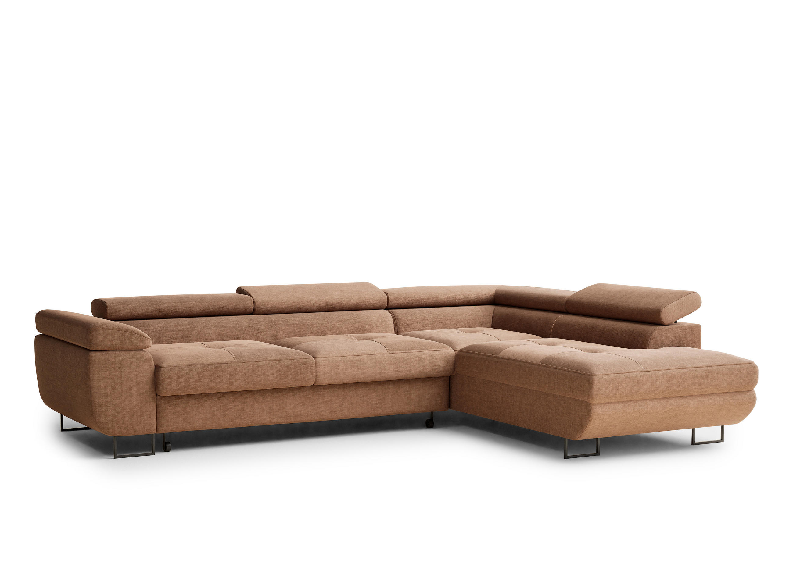 ECKSOFA Concord Hellbraun Chenille-Stoff - Rechts Seite - Hellbraun/Schwarz, Holz/Holzwerkstoff (277/203cm) - Maison de Reve