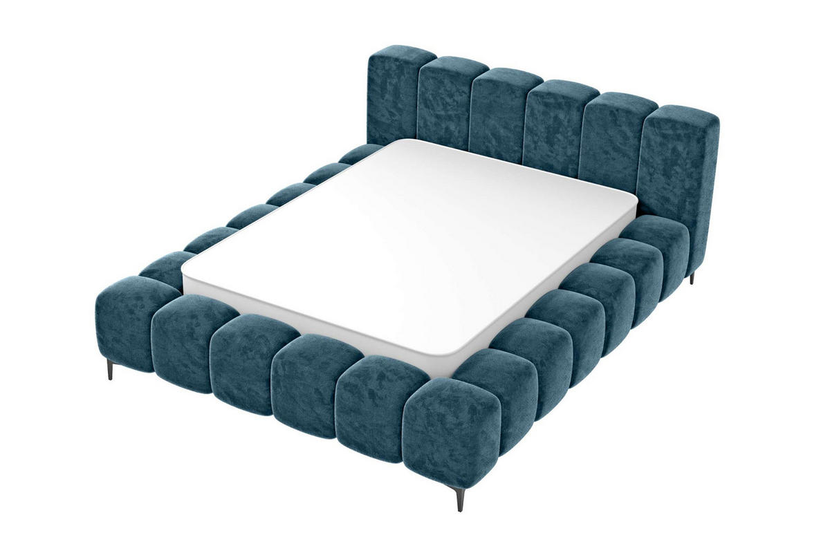 POLSTERBETT COZY Chenille Petrol 140/200 cm - Petrol/Schwarz, Textil/Metall (140/200cm) - 99rooms