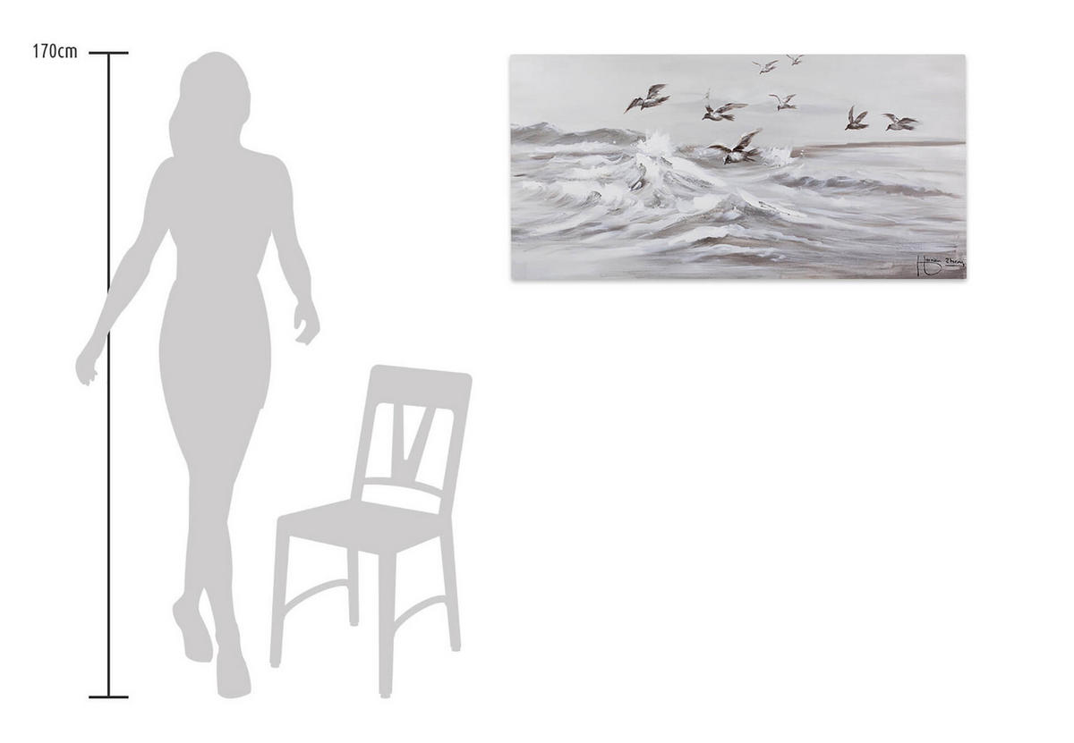 OLEJOMAĽBA 120/60 cm, More a pláž - sivá, drevo/textil (120/60cm) - KUNSTLOFT