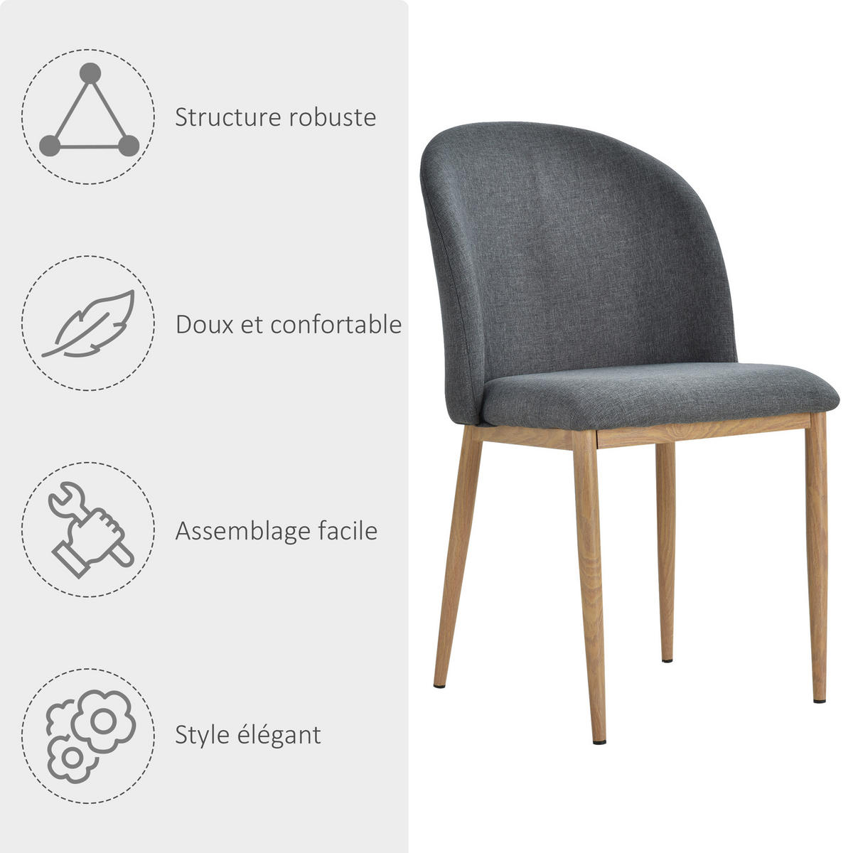 ESSZIMMERSTÜHLE 2er-Set DE-13174 Leinenbezug Grau - Grau, Holz (58/85/50cm) - ComfortXL