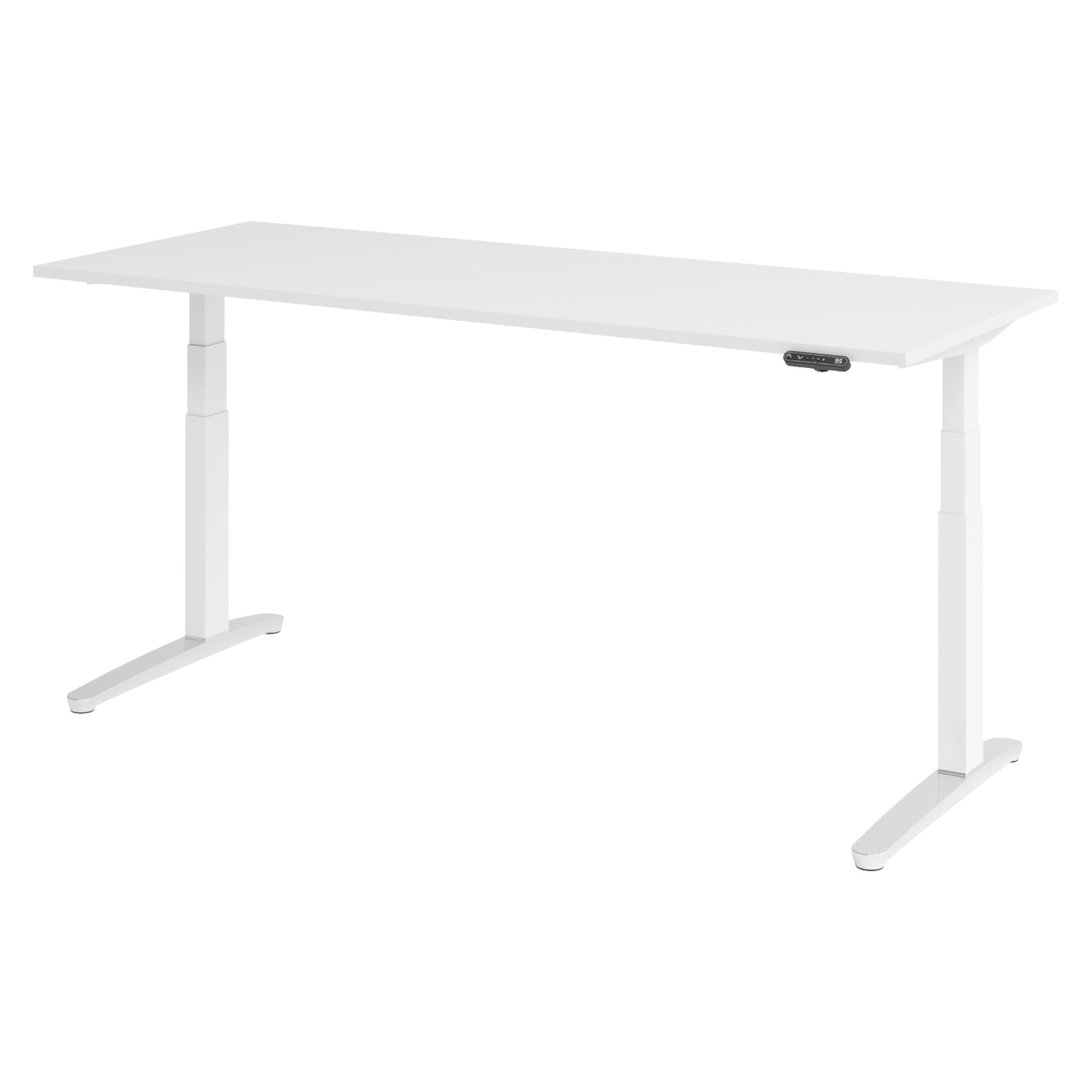 SCHREIBTISCH elektrisch XBHM 80/200/74 cm in Weiß/Weiß/Alu poliert - Silberfarben/Weiß, Holzwerkstoff (80/200/74cm) - bümö