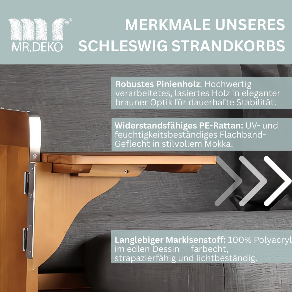 STRANDKORB Schleswig Pinie 2-Sitzer - Braun/Grau, Metall (120/160/80cm) - Mr. Deko