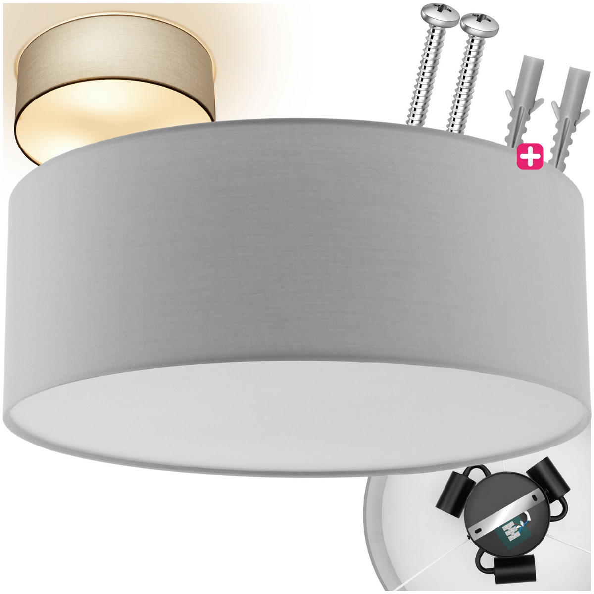 DECKENLEUCHTE Circum ,40 x 15,5 cm ,grau - Grau, Kunststoff (40/40/15.5cm) - tectake