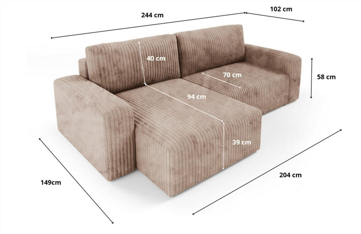 ECKSOFA Natalia - Blau, Holzwerkstoff/Textil (149/244cm) - Fun Möbel