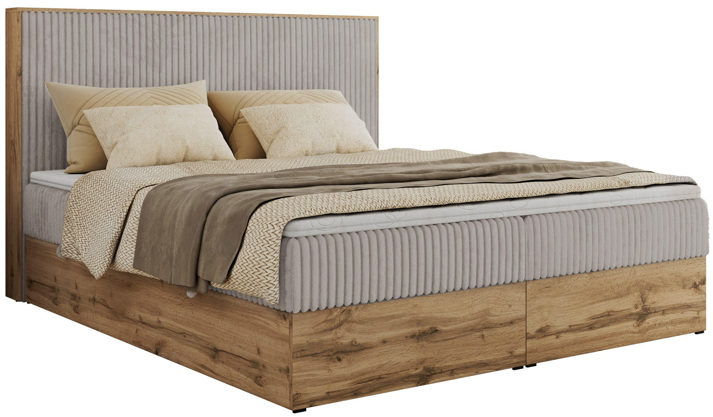 BOXBETT WOOD CLASSIC 180/200 - Hellgrau Cord - H3 - Hellgrau, Textil (180/200cm) - MKS