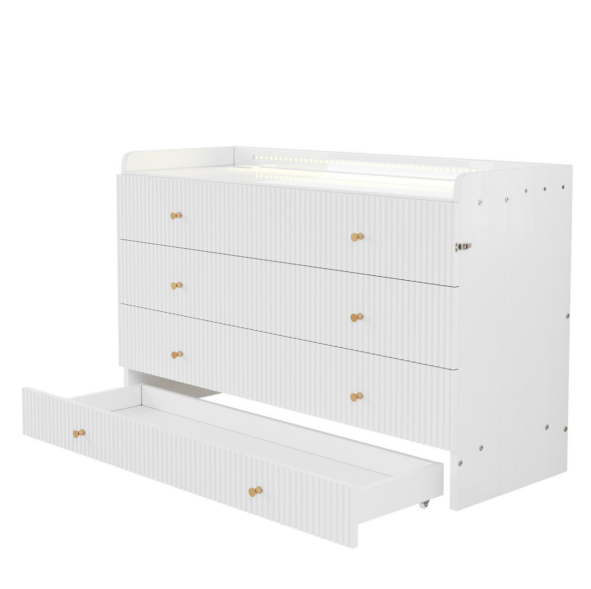 KREVET 140/200 cm s LED rasvjetom, USB priključkom, utičnicom i visokosjajnom pločom, Bijela - bijela, drvni materijal (140/200cm) - Redom