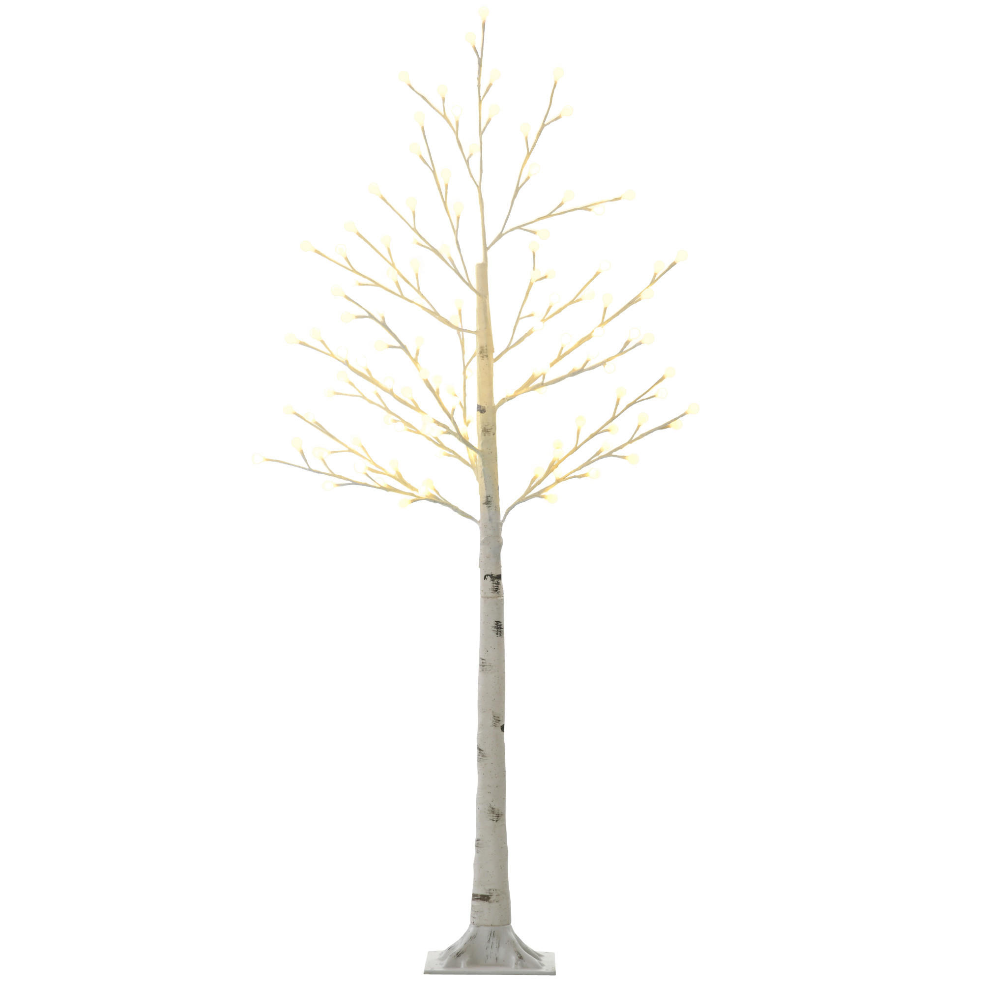 HOMCOM 150 cm světelný strom, bříza se 120 teplými bílými LED diodami, 3 stupně jasu, IP44
