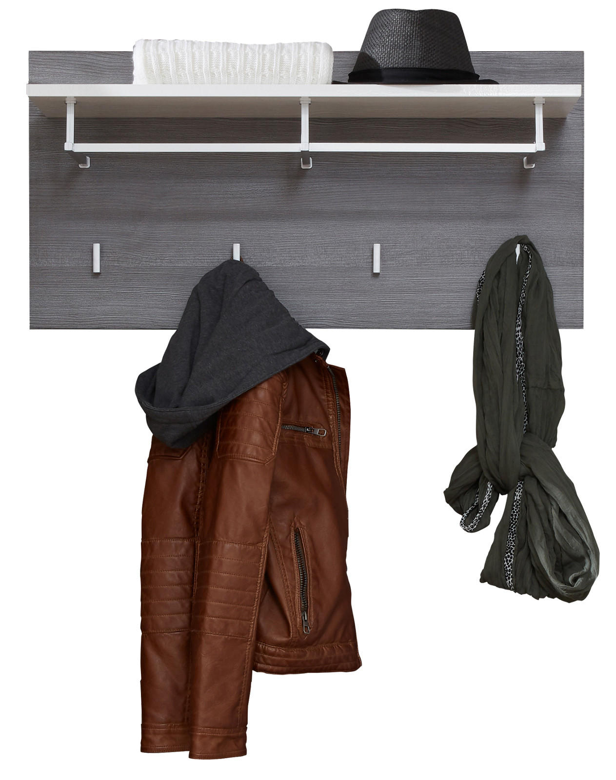 GARDEROBENPANEEL Hochglanz weiß, Sardegna grau, Wandgarderobe 80 x 40 cm - Weiß Hochglanz/Grau, Holzwerkstoff (80/40/28cm) - Top.Furn