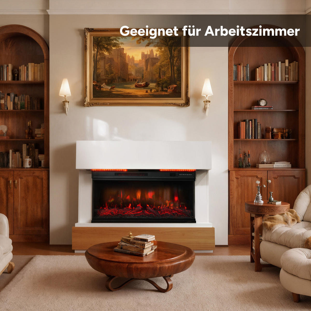 ELEKTROKAMIN mit Schrank, 1000W / 2000W Heizleistung - Weiß, Metall (91.44/46/15cm) - HOMAVO