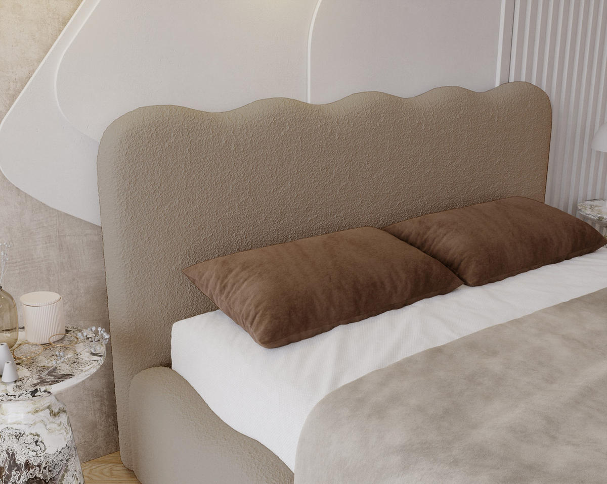 POLSTERBETT 180x200 Wave, Bettkasten, Boucle, Braun - Braun, Holz/Textil (180/200cm) - Emporius