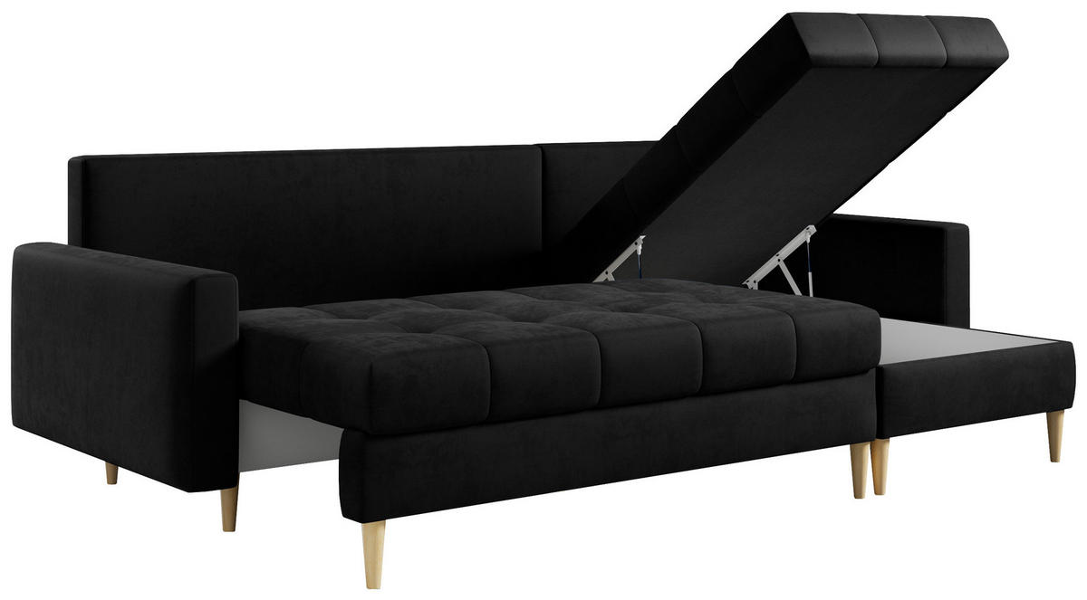 ECKSOFA Astra Schwarz Velvet - Schwarz/Braun, Holz/Textil (220/140cm) - MKS